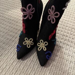 Betsey Johnson Black Ankle Boots with Colorful Embellishments